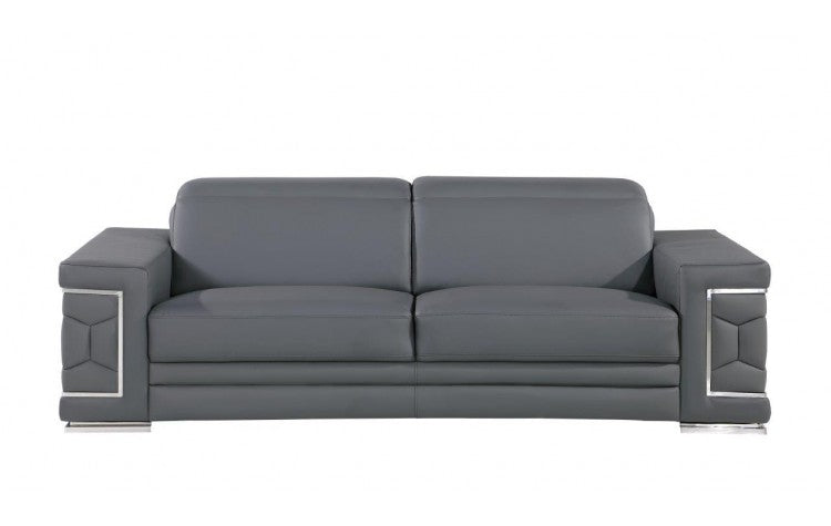 Homeroots 89" Gray Leather Sofa With Silver Legs   548985