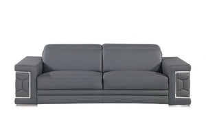 Homeroots 89" Gray Leather Sofa With Silver Legs   548985