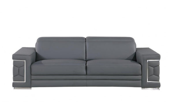 Homeroots 89" Gray Leather Sofa With Silver Legs   548985