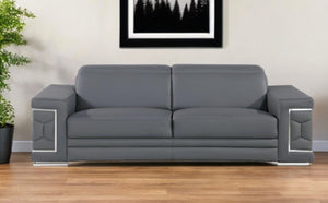 HomeRoots 89" Leather Sofa with Modern Silver Legs – Stylish, Comfortable Seating for Your Living Room Decor GREY 548985
