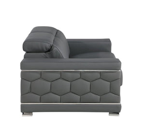 HomeRoots 89" Leather Sofa with Modern Silver Legs – Stylish, Comfortable Seating for Your Living Room Decor GREY 548985