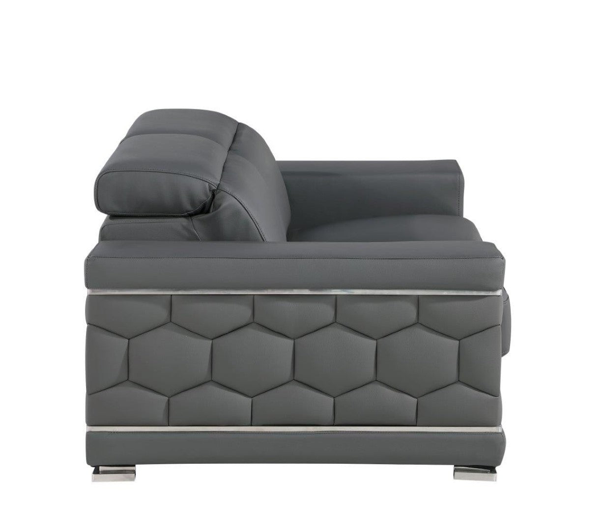 HomeRoots 89" Leather Sofa with Modern Silver Legs – Stylish, Comfortable Seating for Your Living Room Decor GREY 548985
