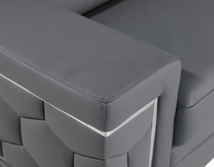 HomeRoots 89" Leather Sofa with Modern Silver Legs – Stylish, Comfortable Seating for Your Living Room Decor GREY 548985