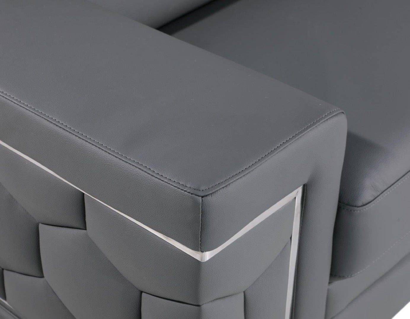 HomeRoots 89" Leather Sofa with Modern Silver Legs – Stylish, Comfortable Seating for Your Living Room Decor GREY 548985