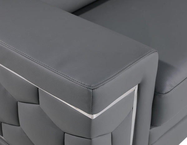 Homeroots 89" Gray Leather Sofa With Silver Legs   548985