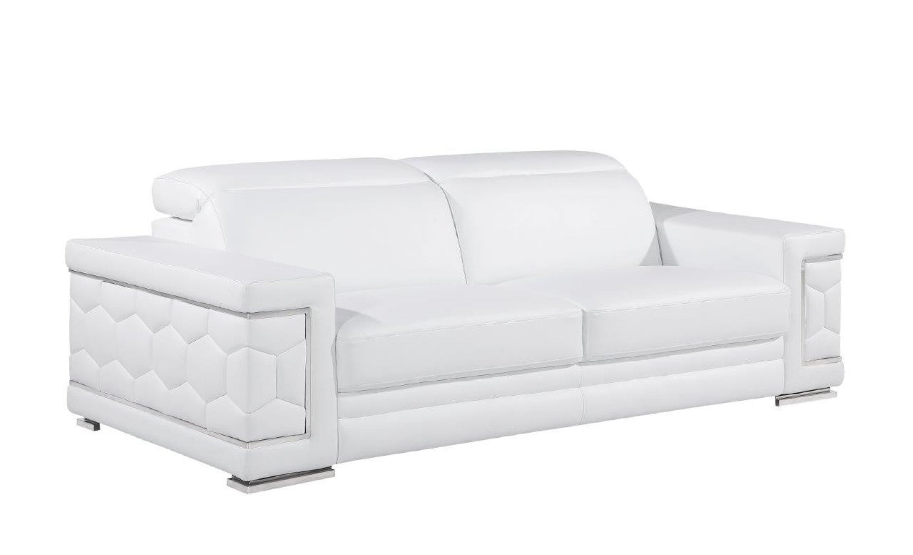 HomeRoots 89" Leather Sofa with Modern Silver Legs – Stylish, Comfortable Seating for Your Living Room Decor WHITE 548986