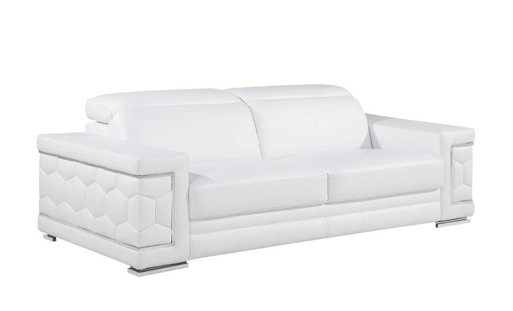Homeroots 89" White Leather Sofa With Silver Legs   548986
