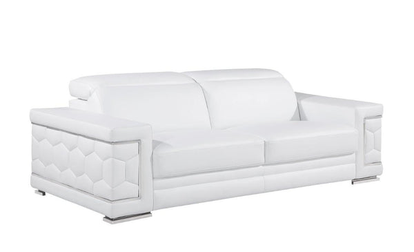 Homeroots 89" White Leather Sofa With Silver Legs   548986