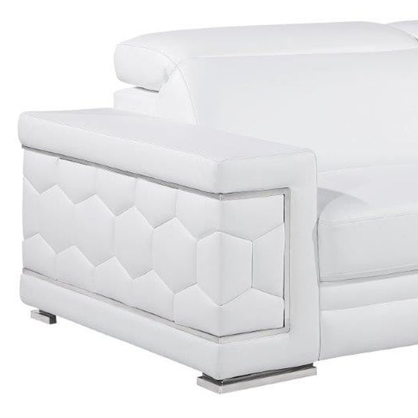Homeroots 89" White Leather Sofa With Silver Legs   548986