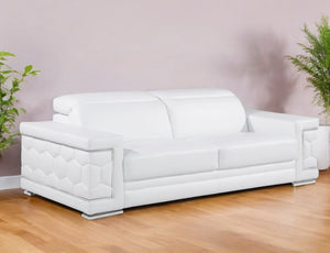 Homeroots 89" White Leather Sofa With Silver Legs   548986