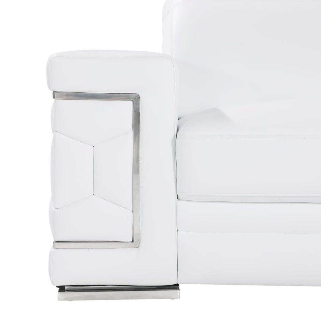 HomeRoots 89" Leather Sofa with Modern Silver Legs – Stylish, Comfortable Seating for Your Living Room Decor WHITE 548986