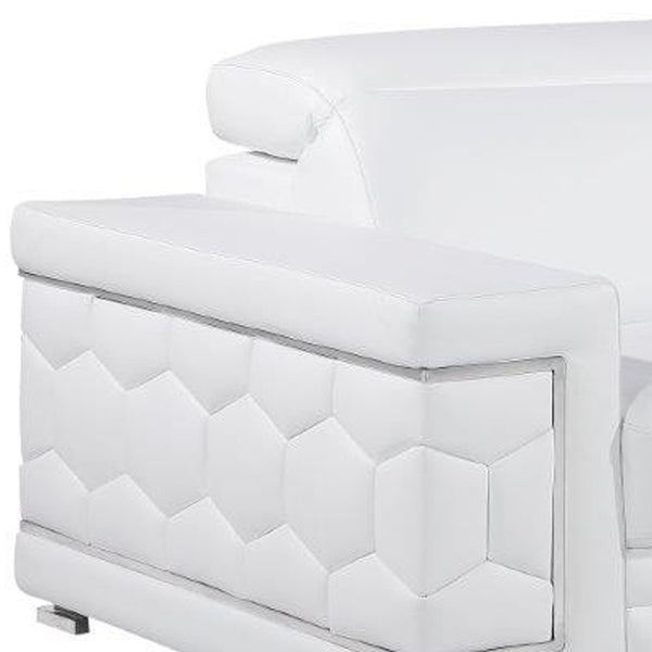 Homeroots 89" White Leather Sofa With Silver Legs   548986