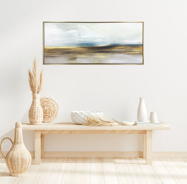 Homeroots The Horizon Gold Floater Frame Painting Wall Art  Canvas 548989