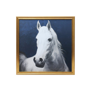 Homeroots Blue And White Majestic Horse Gold Framed Print Wall Art  Canvas 548991