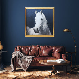 Homeroots Blue And White Majestic Horse Gold Framed Print Wall Art  Canvas 548991