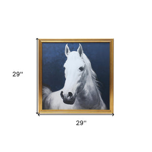 Homeroots Blue And White Majestic Horse Gold Framed Print Wall Art  Canvas 548991
