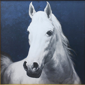Homeroots Blue And White Majestic Horse Gold Framed Print Wall Art  Canvas 548991