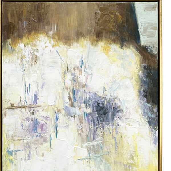 Homeroots Set Of Two Mod Abstract Blue And Ivory Gold Floater Frame Painting Wall Art  Canvas 548992