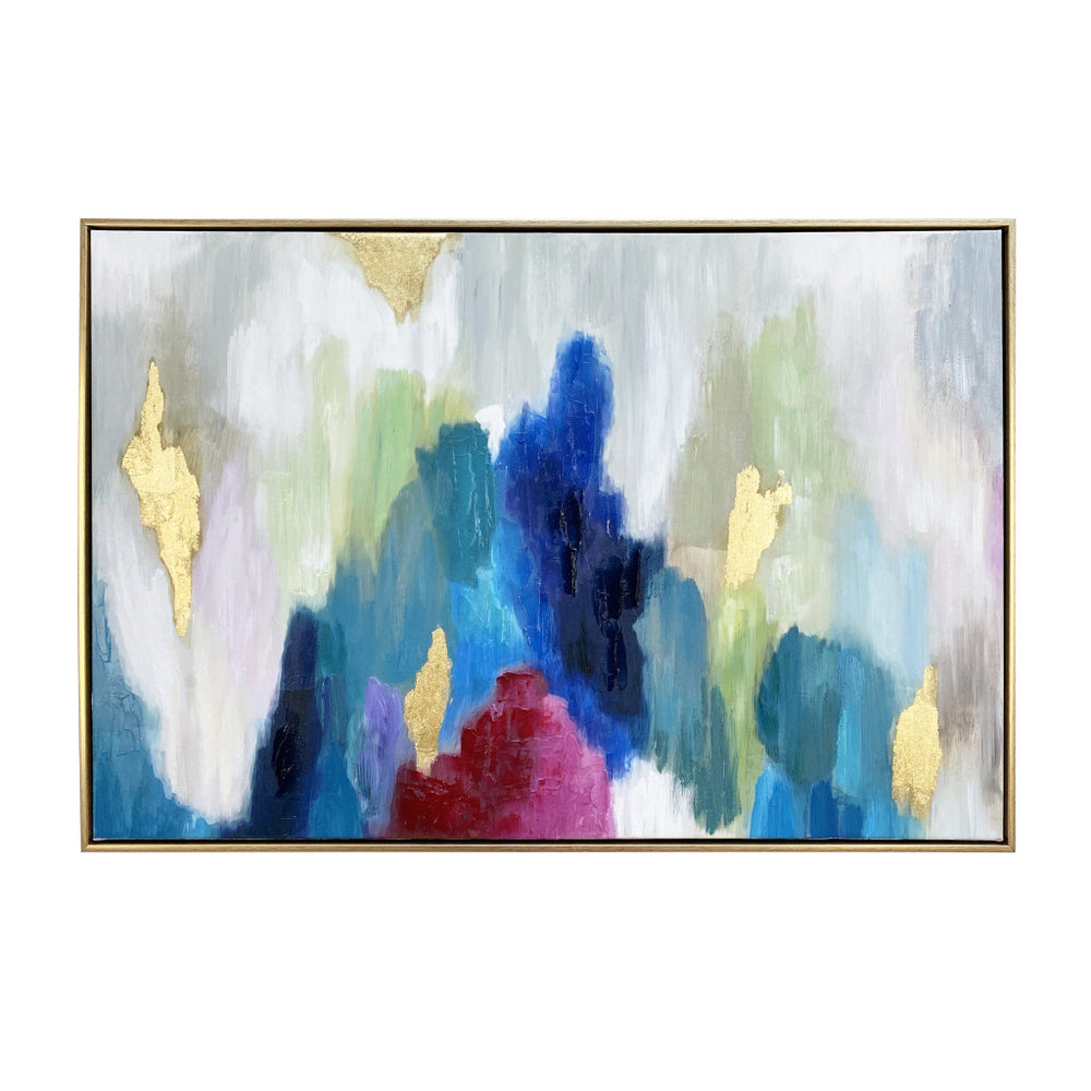 Homeroots Blue And Multi Mod Abstract Gold Floater Frame Wall Art  Canvas 548993