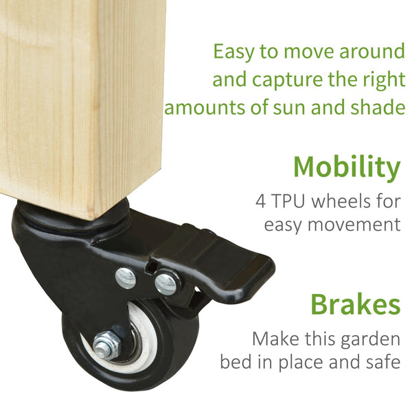 English Elm Outsunny Elevated Garden Bed With Lockable Wheels, Storage Shelf & Drainage For Small Spaces Gardening W2225P200902-GIGA