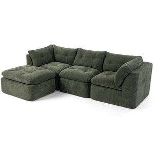 English Elm Modern Chenille Cloud Sectional with Ottoman Deep Sink Modular L Shaped Living Room Sofa Blackish Green W2379S00002