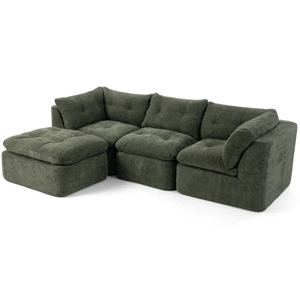 English Elm Modern Chenille Cloud Sectional with Ottoman Deep Sink Modular L Shaped Living Room Sofa Blackish Green W2379S00002