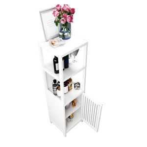 English Elm A 52ft White Linen Tower Bamboo Storage Cabinet — Slim Tall Freestanding Organizer for Small Spaces W2207P242507