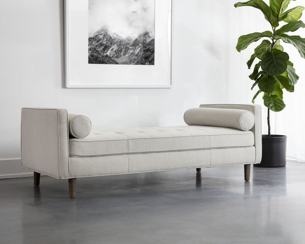 Sunpan Donnie Bench - Timeless Mid-Century Design with Faux Leather Upholstery and Birch Wood Base Natural / Mina Ivory