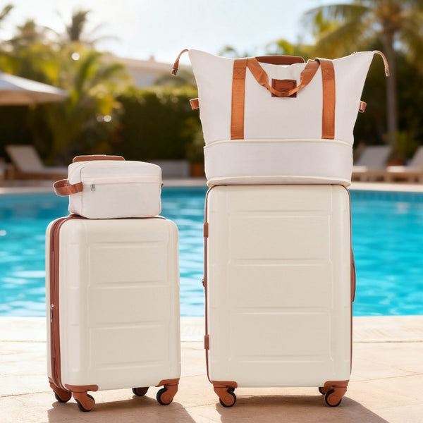 English Elm 2 Piece Abs Hard Shell Spinner Luggage Set with Tsa Lock Expandable Travel Suitcases Khaki+Brown N732P198744K