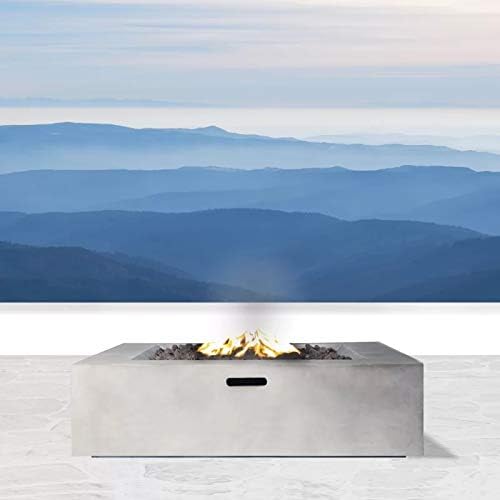 English Elm 12" Concrete Outdoor Fire Pit Table Natural/Grey — Push-Button Ignition, Lava Rock, Propane/Natural B120P204583