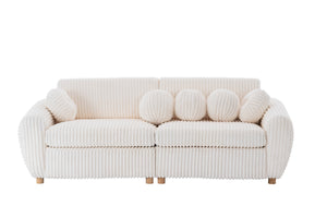English Elm Modern Sofa - 84" White Corduroy Upholstered Couch, Stylish Sectional Love Seat For Home & Office W2363S00074