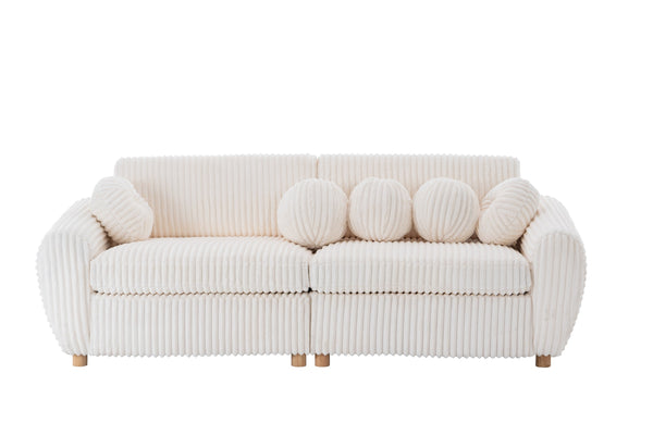 English Elm Modern Sofa - 84" White Corduroy Upholstered Couch, Stylish Sectional Love Seat For Home & Office W2363S00074