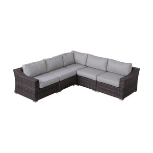 English Elm 5-Piece Rattan Wicker Sectional Patio Set — Fully Assembled HDPE Wicker, 11 Cushions, UV Water-Resistant Fabric (4-Person) B120S00082