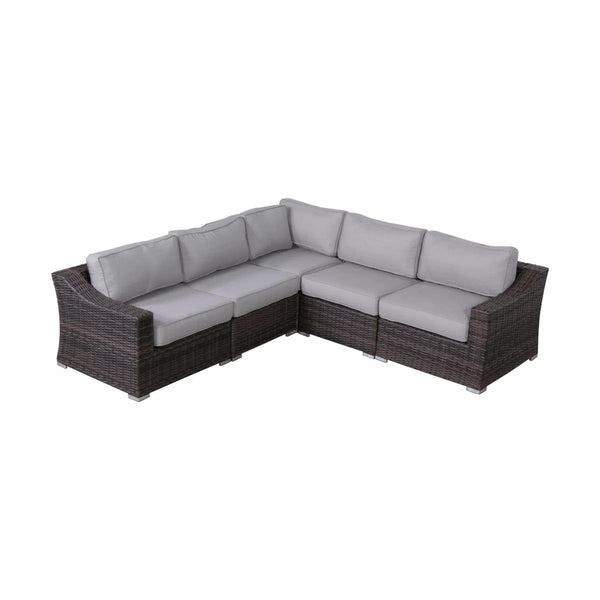 English Elm 5-Piece Rattan Wicker Sectional Patio Set — Fully Assembled HDPE Wicker, 11 Cushions, UV Water-Resistant Fabric (4-Person) B120S00082
