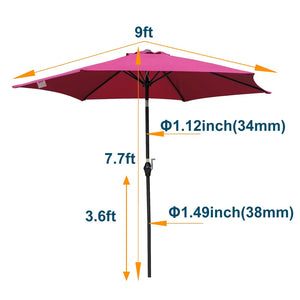 English Elm 9ft Outdoor Patio Umbrella Hexagonal Canopy Crank Tilt Wind Vent Upf 40 Steel Burgundy W65632232