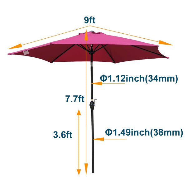English Elm 9ft Outdoor Patio Umbrella Hexagonal Canopy Crank Tilt Wind Vent Upf 40 Steel Burgundy W65632232