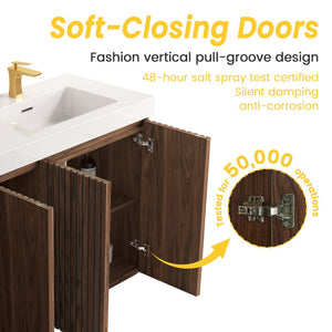 English Elm Emilia 60 Inch Freestanding Oak Vanity with Ceramic Sink and Soft Close Drawers Walnut Brown W1865S00243