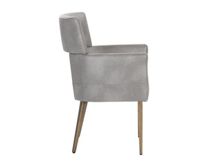 Sunpan Amerie Contemporary Dining Armchair with Unique Cutout Design and Antique Brass Legs for Modern Spaces Bravo Metal