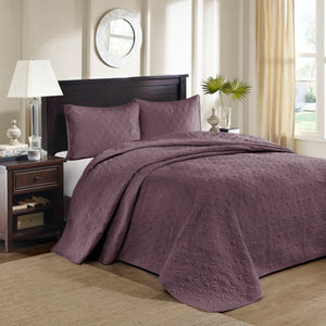 JLA Home Madison Park - 3 Piece Reversible Bedspread Set with Quilted Stitch Texture, Prewashed Cotton Fill & Antimicrobial Protection Purple MP13-6154