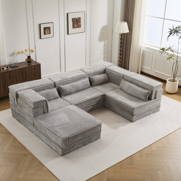 English Elm Compression Mahjong Sofa - Versatile Convertible Floor Seating With Ottoman, Pet-Friendly Fleece Fabric W3723S00036