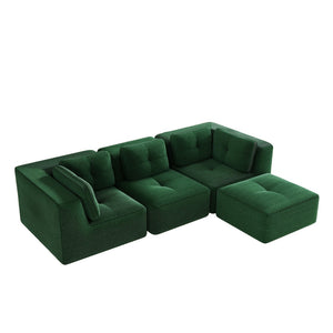 English Elm Modern Corduroy Sectional Sofa Tufted Deep Seat Couch with Movable Ottoman No Assembly Green W714S01796