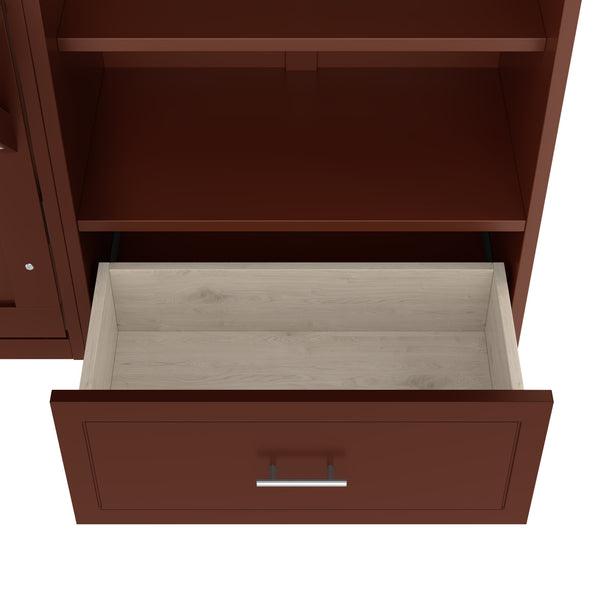 English Elm Queen Murphy Bed with Built-In Shelves, Height-Adjustable Storage & Drawer for Small Spaces Walnut 71.6 L x 21.5 W x 6.1 H N733S309223D