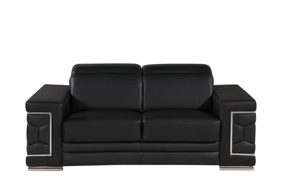 HomeRoots Three Piece Genuine Black Leather Sectional Sofa Set for Six in Living Room 549003