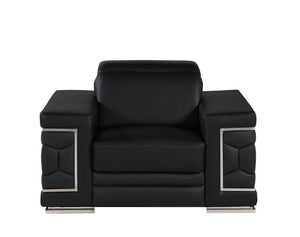 Three Piece Genuine Black Leather Sectional Sofa Set for Six in Living Room
