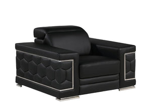 Three Piece Genuine Black Leather Sectional Sofa Set for Six in Living Room