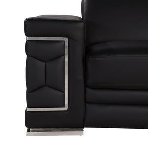 Three Piece Genuine Black Leather Sectional Sofa Set for Six in Living Room
