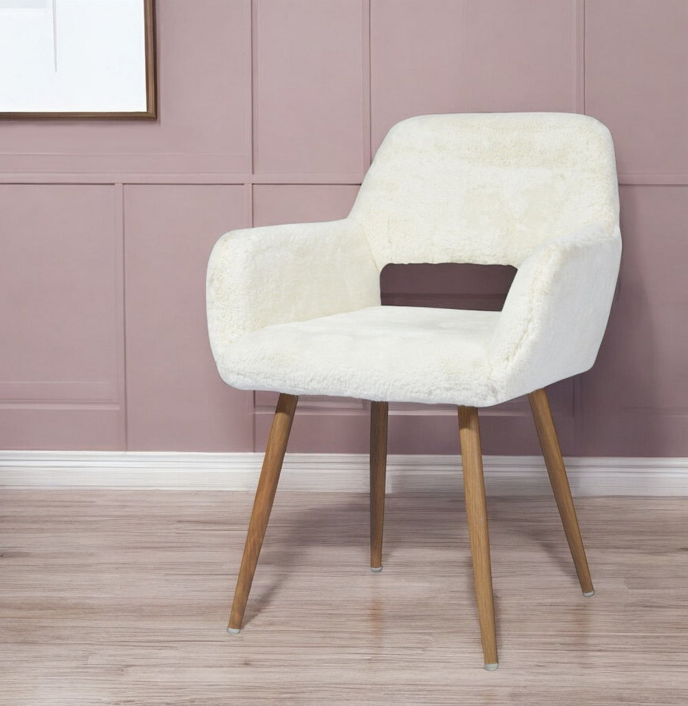 Homeroots 23" White And Brown Faux Fur Arm Chair   549021