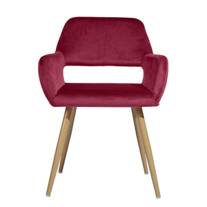 Homeroots 22" Fuchsia And Brown Velvet Arm Chair   549023