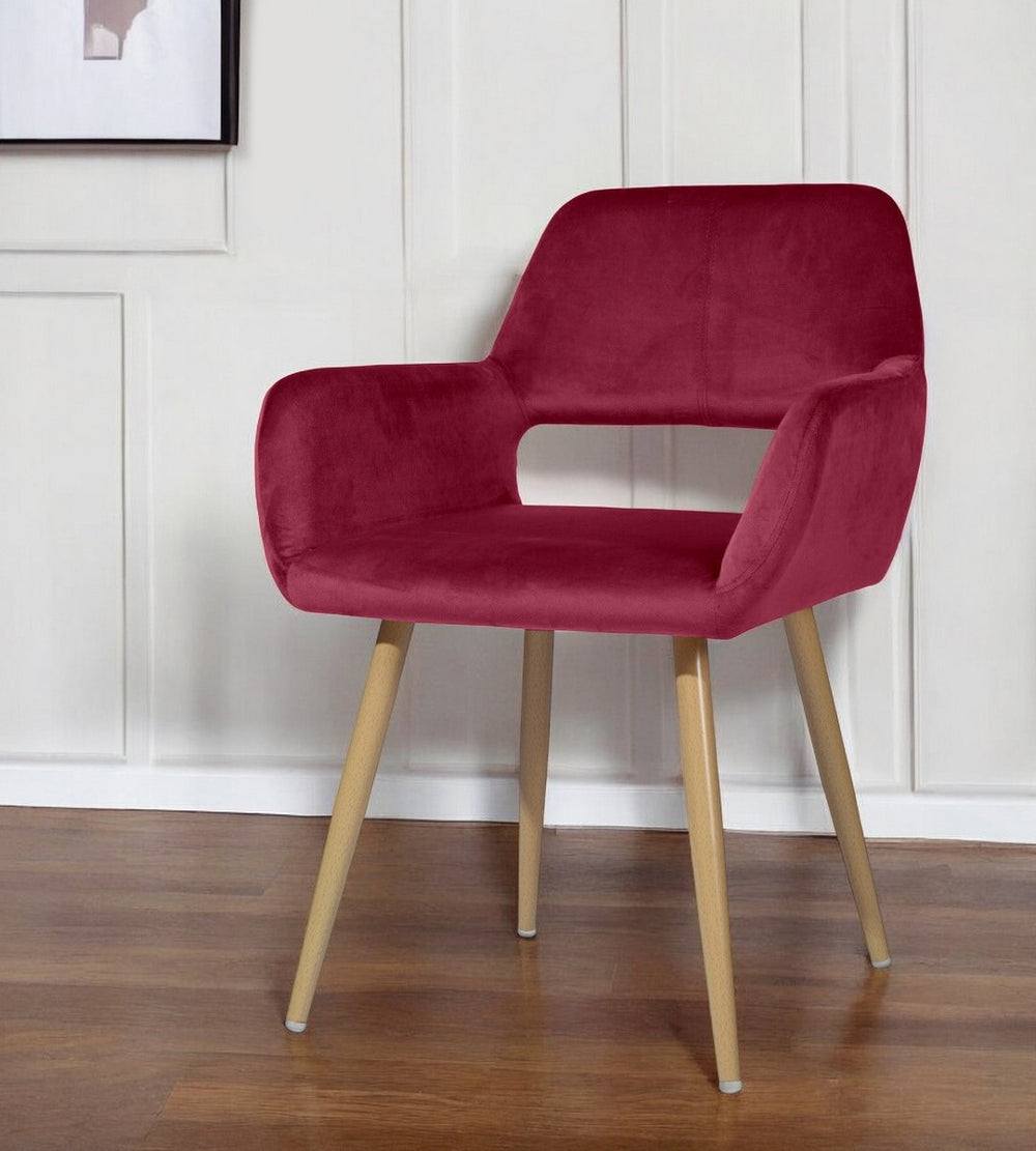 Homeroots 22" Fuchsia And Brown Velvet Arm Chair   549023