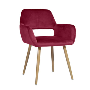 Homeroots 22" Fuchsia And Brown Velvet Arm Chair   549023